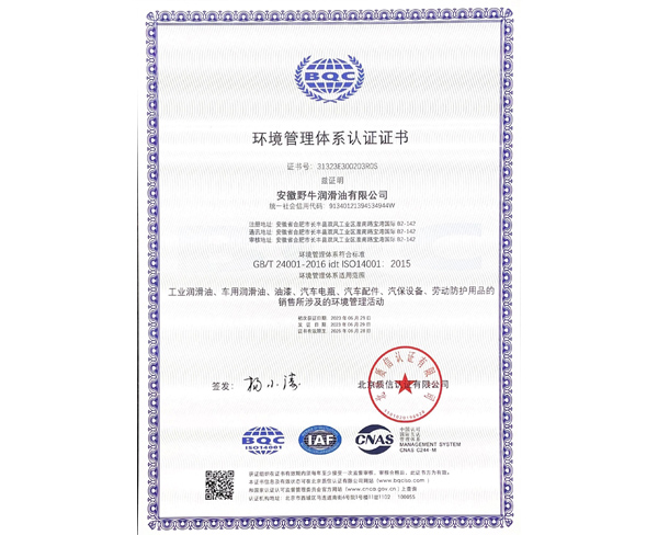 環(huán)境管理體系認(rèn)證證書(shū)